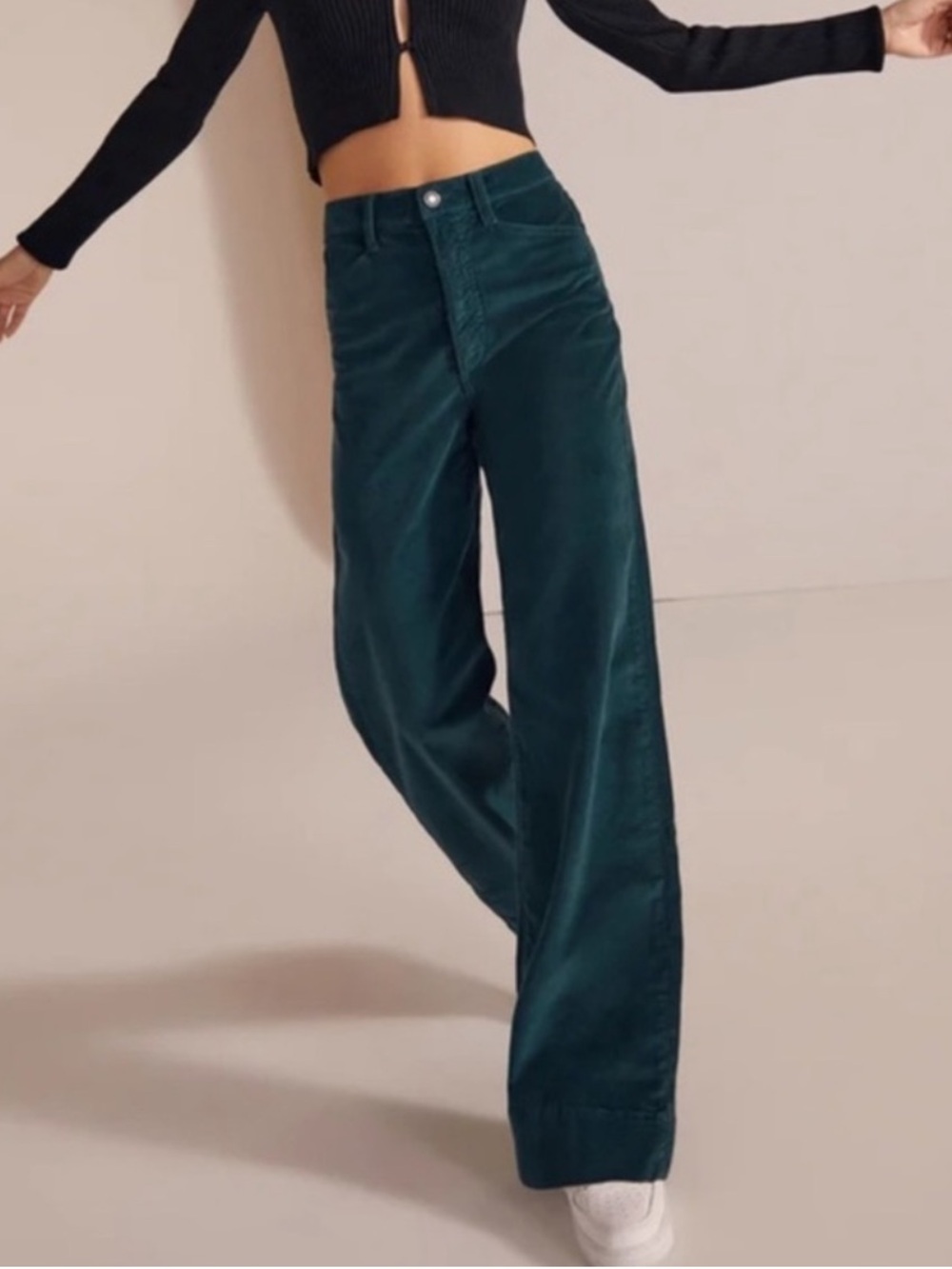 Favorite Daughter The Mischa Super High Rise Wide Leg Velveteen Pants Green 28